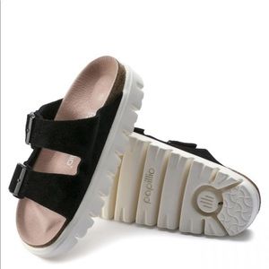 Birkenstock papillio platform Arizona sandal black suede size 39 women's 8